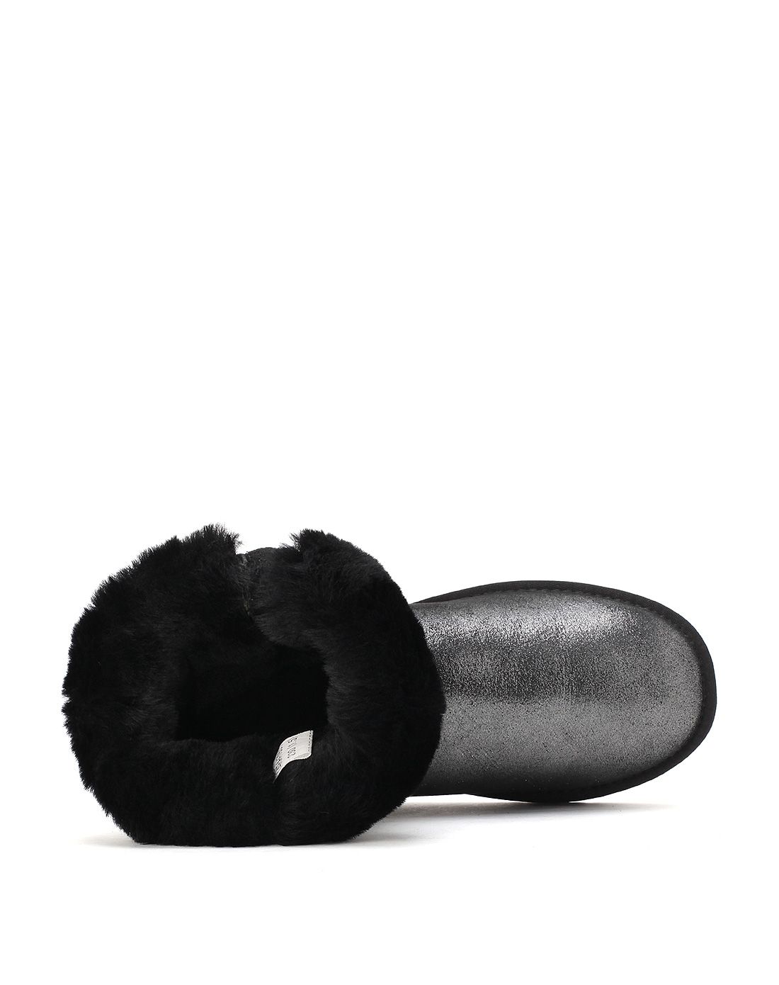 黑银色皮毛一体水钻平跟长靴