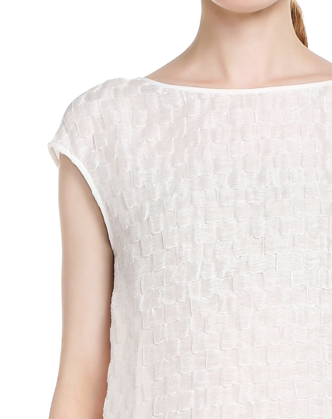 白色朴素纯洁盖肩袖上衣