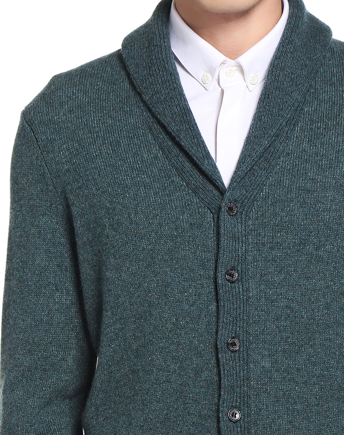 中海铁蓝青果领男山羊绒开衫