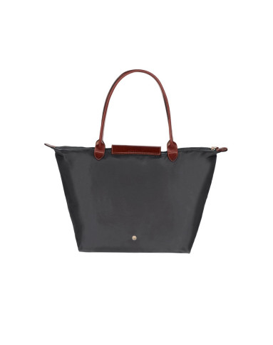 longchamp珑骧 女款枪灰色尼龙长柄大号手拎肩背包