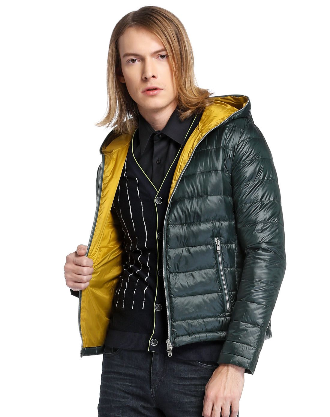 david mayer naman深绿色轻薄连帽长袖羽绒服kcyw13-00003-700ba_唯品