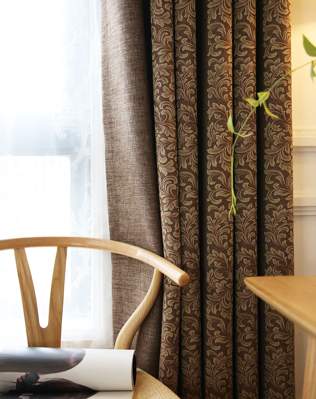 彼得印象咖色窗帘300x270cm两片 共6米