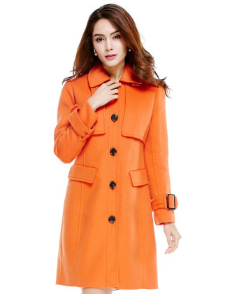 橙色翻领欧美风纯羊毛呢子大衣