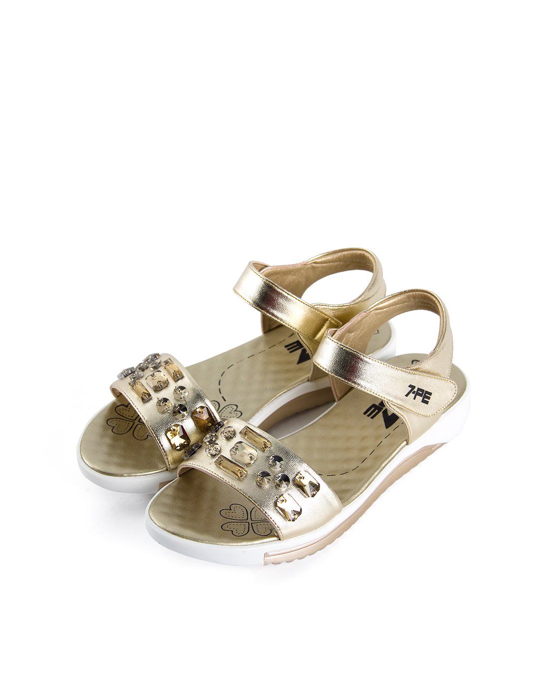 七波辉正品 夏季女童 金色水钻镶钻公主凉鞋金色