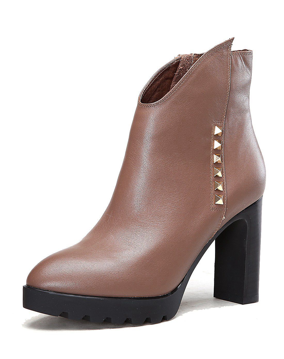 缪斯女神 豆沙色牛皮革短靴