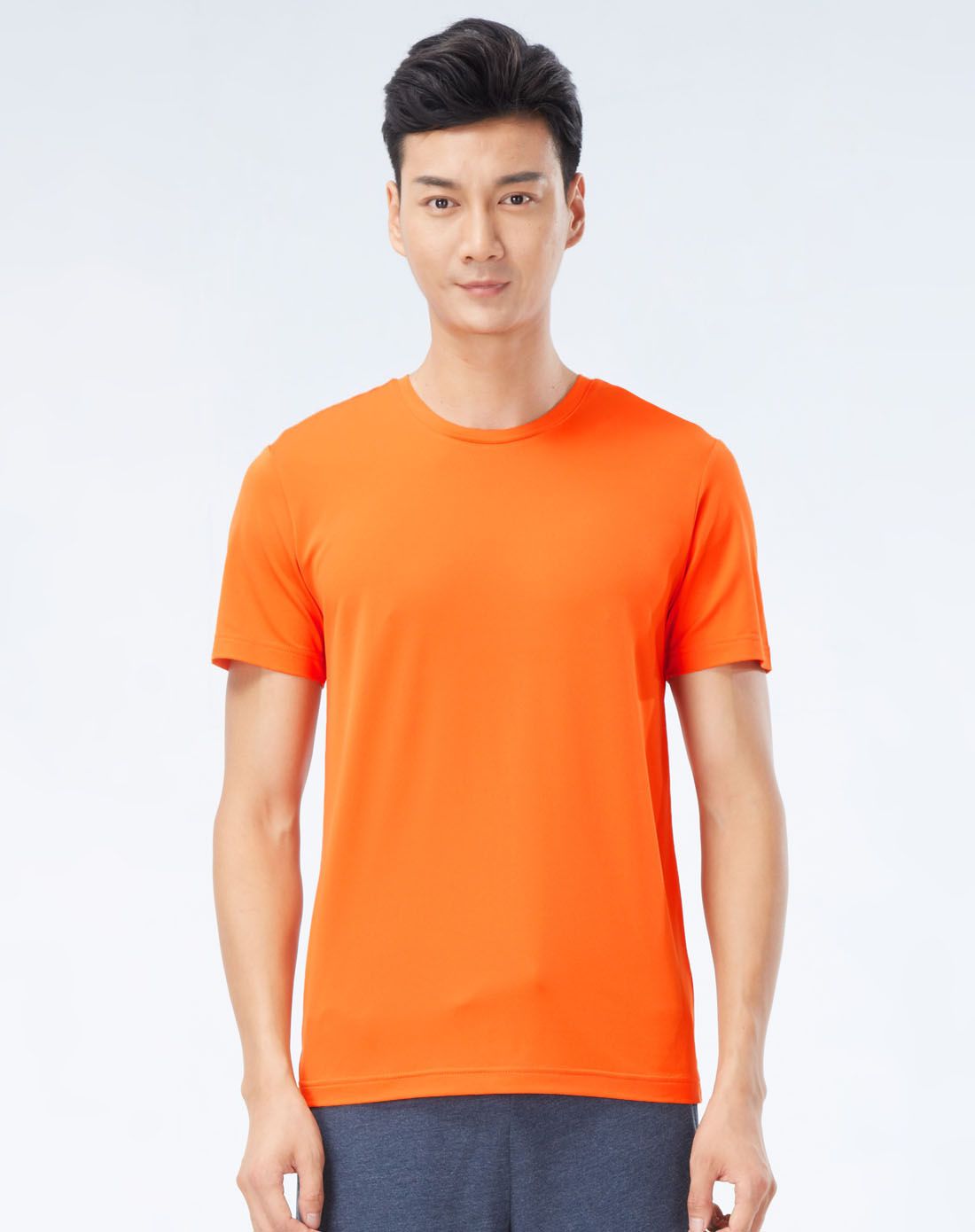橙色 速干系列时尚剪裁纯色圆领短袖t恤