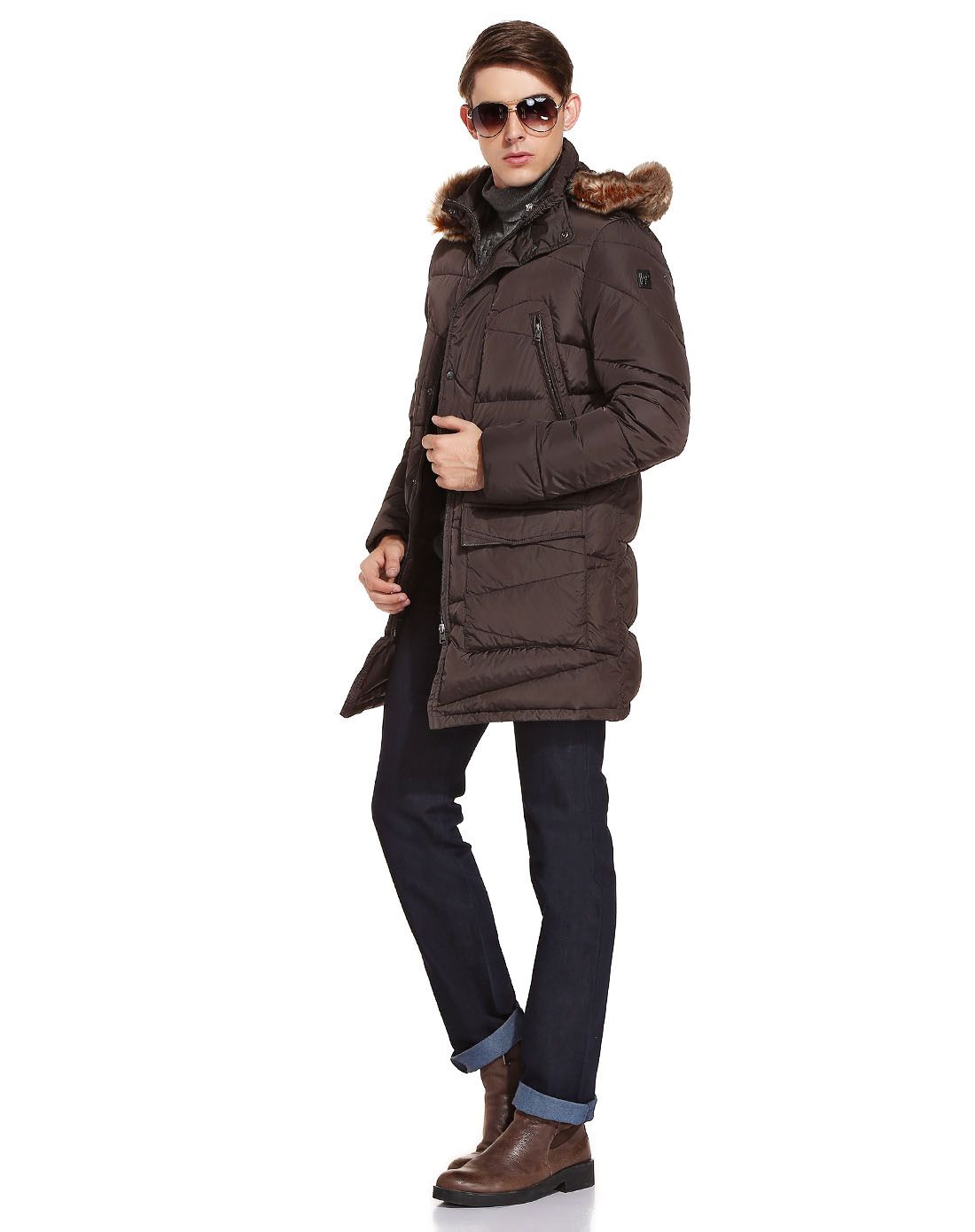 versace collection男装专场 黑啡色酷感时尚长袖羽绒服