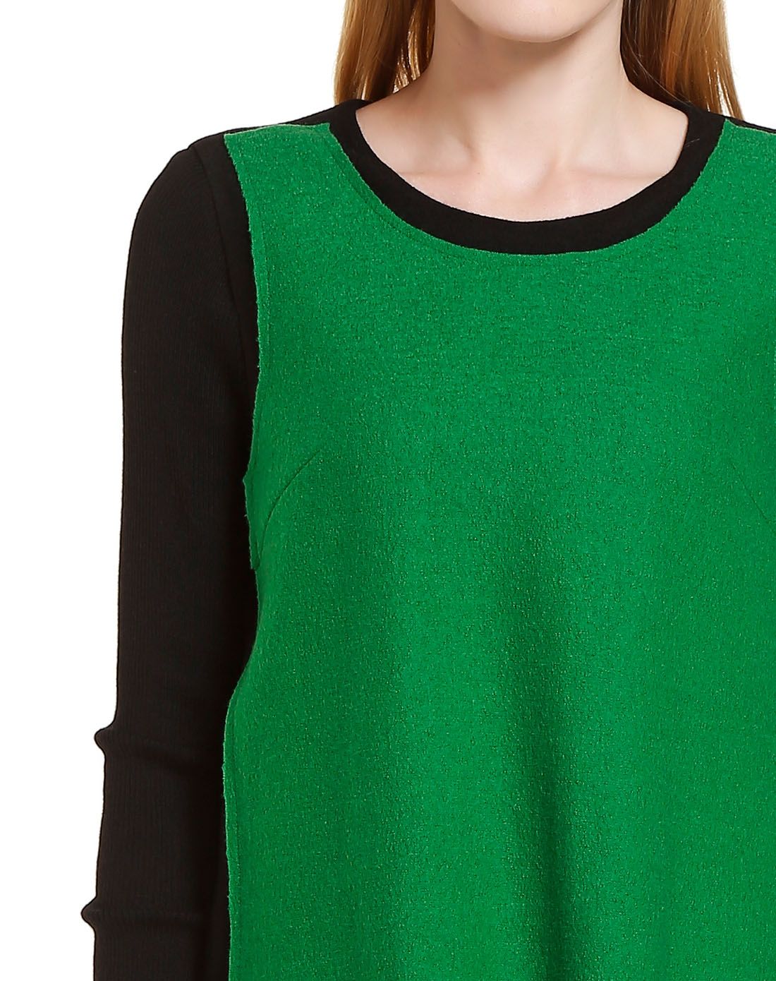 绿/黑色淑女拼接长袖上衣
