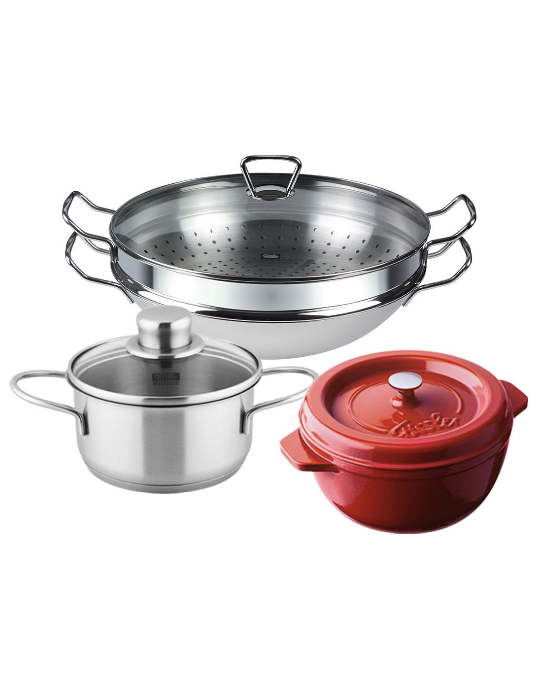 德国菲仕乐阿卡娜19cm红色铸铁锅2l 4件组