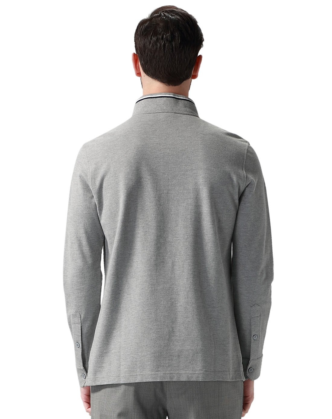 男士灰色立领休闲舒适纯棉长袖t恤