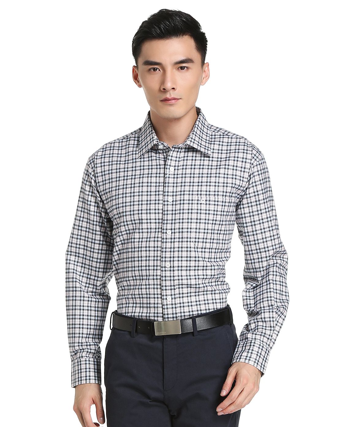 男款深黑蓝/多色舒适格子经典长袖衬衫