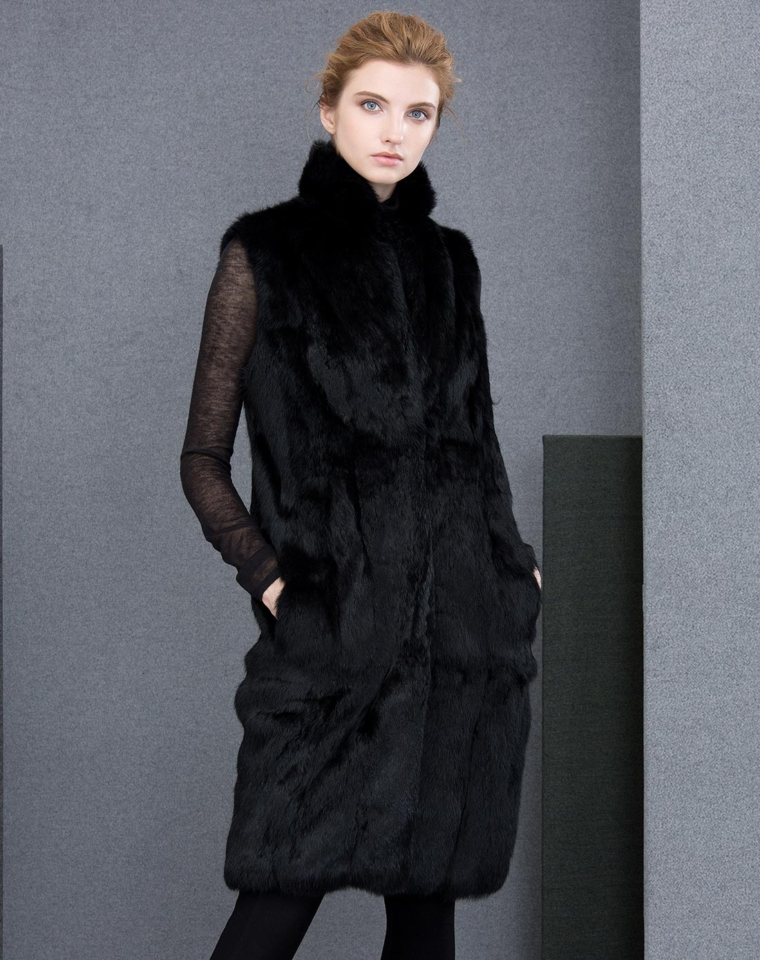 黑色欧美大牌复古黑色皮草外套