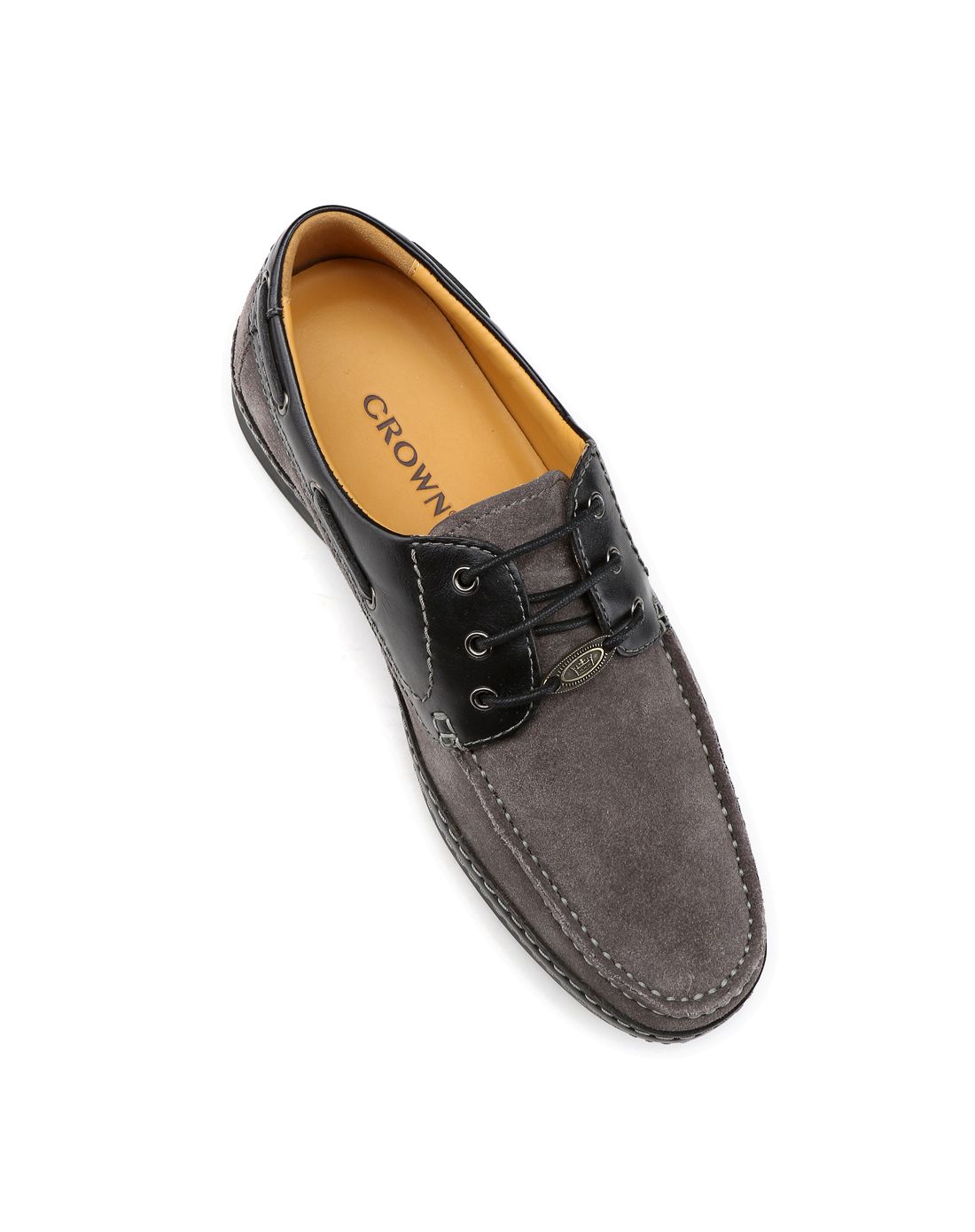皇冠crown灰/黑色牛皮时尚商务单鞋32240010_唯品会