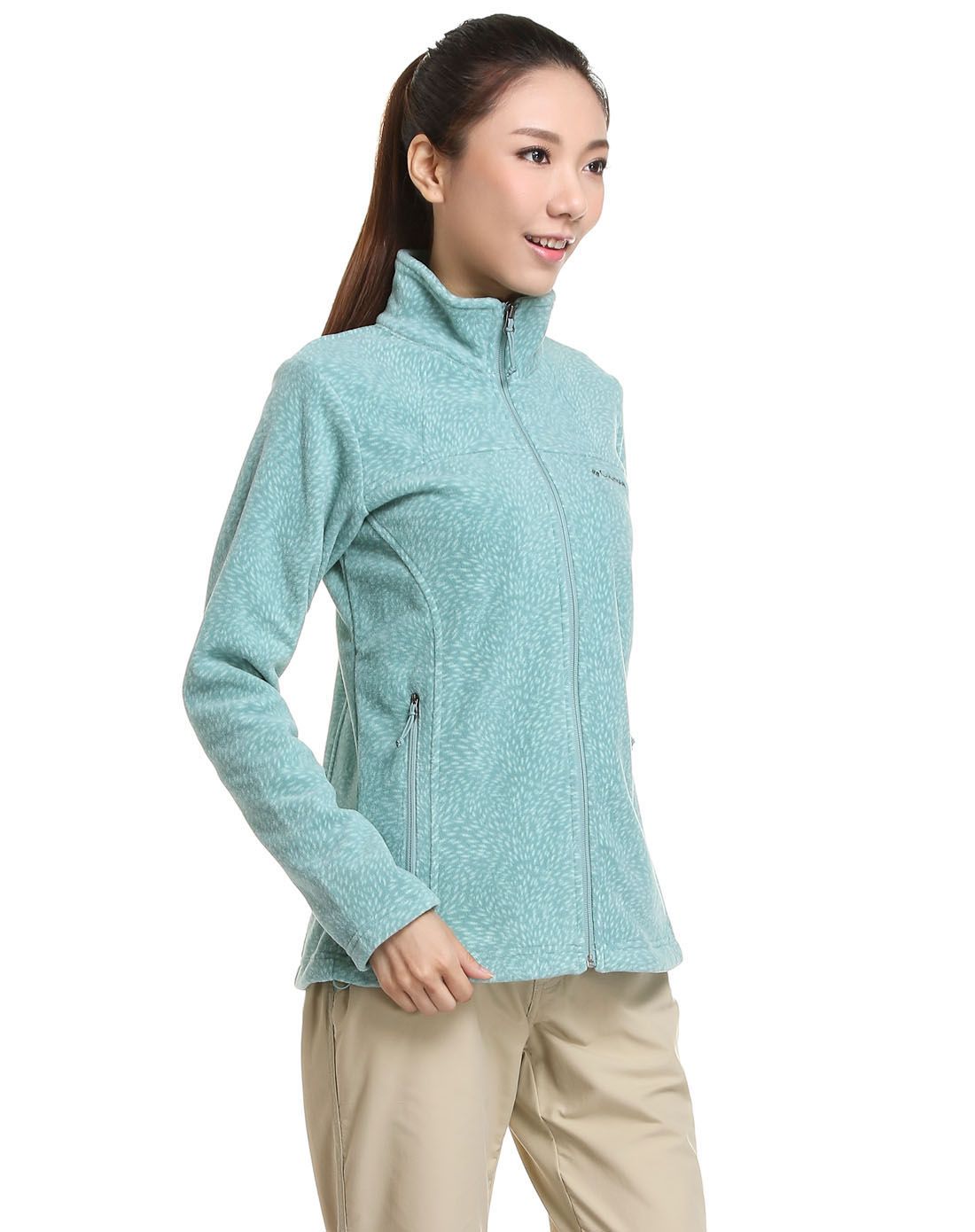 柔软亲肤 女款青色长袖抓绒外套