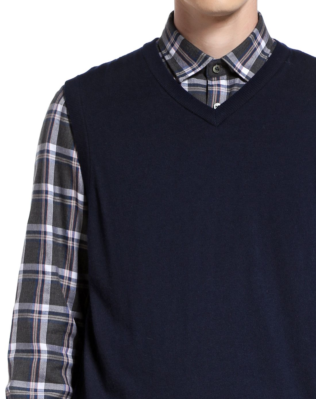 沙驰satchi藏青色休闲简约羊毛背心812624006-001_唯品会