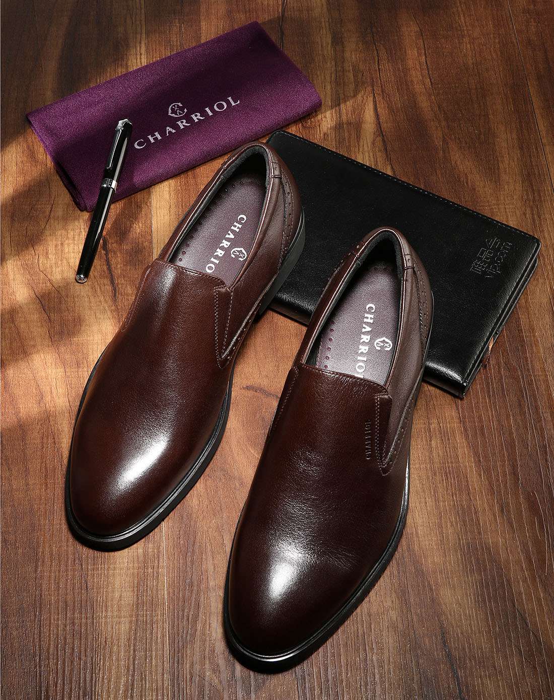 法国夏利豪 意大利进口咖啡色牛皮复古时尚皮鞋