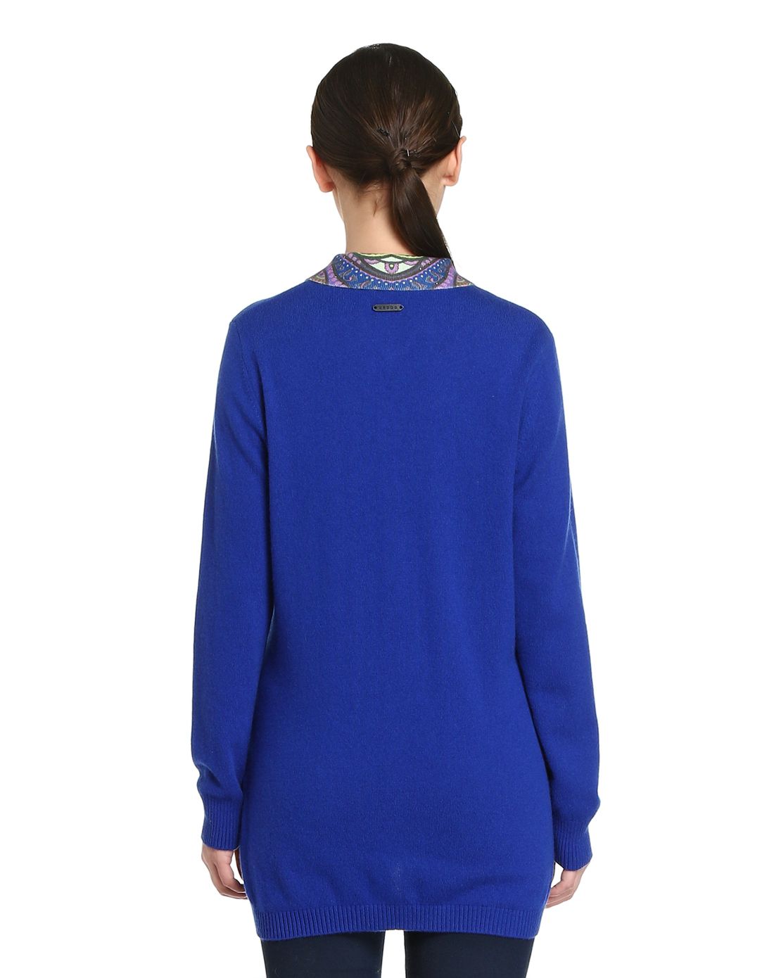 中酞蓝色假两件长袖山羊绒衫