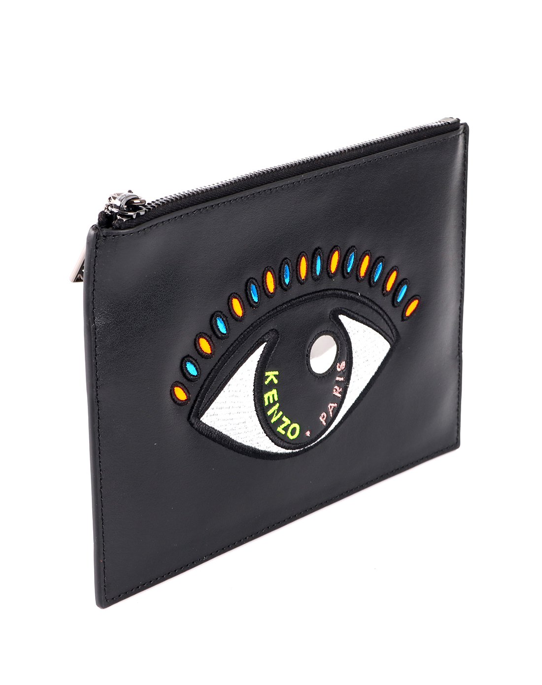 kenzo 牛皮革大眼睛图案都市通勤女款手拿包黑色