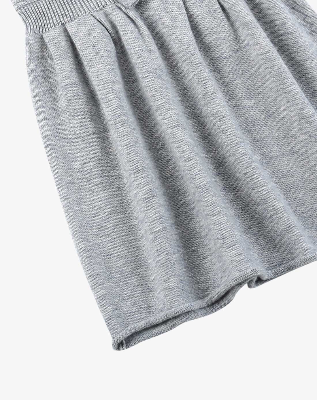 女童浅麻灰色蝴蝶结优雅秋冬连衣裙