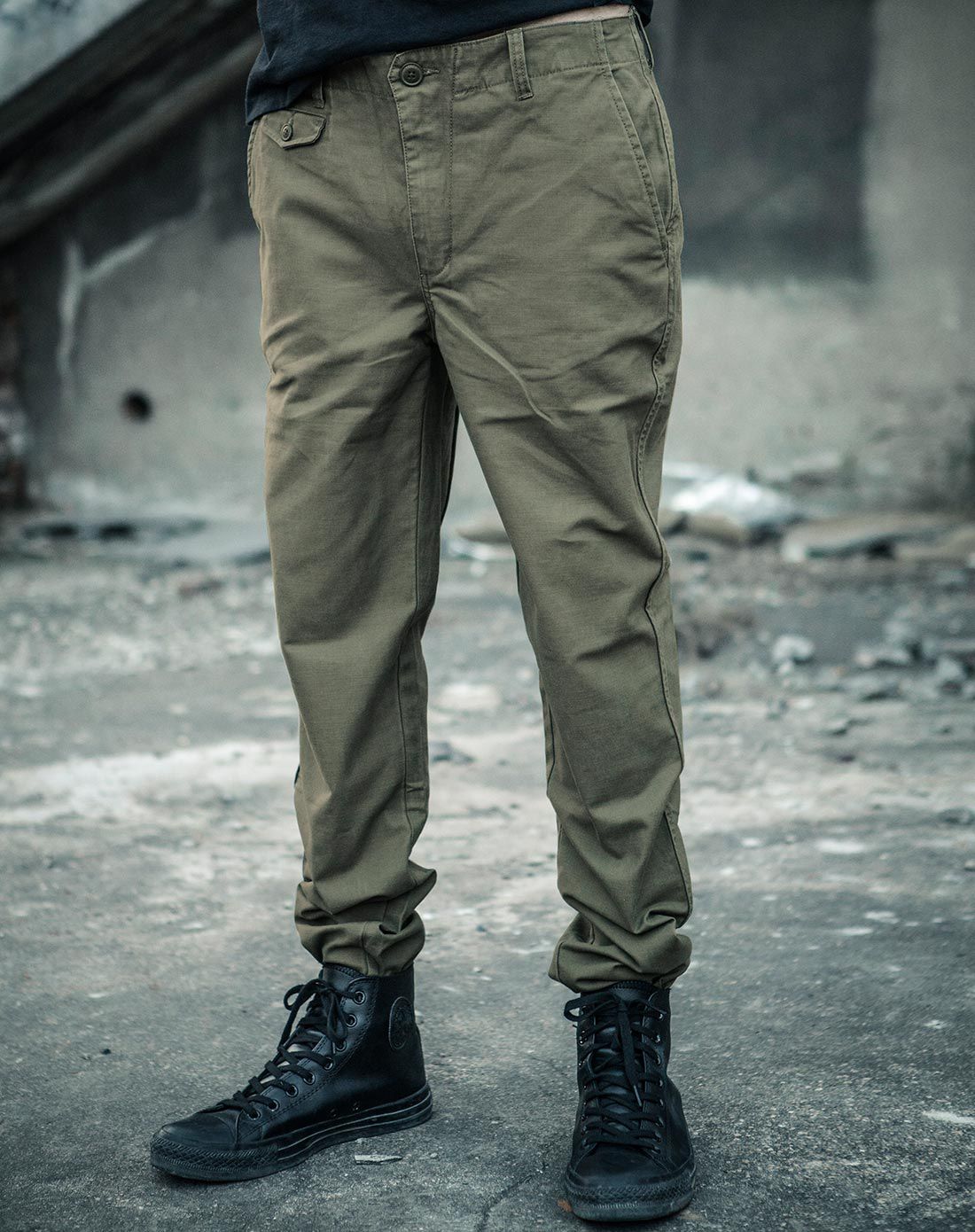 军绿复古陆军款微弹修身休闲裤