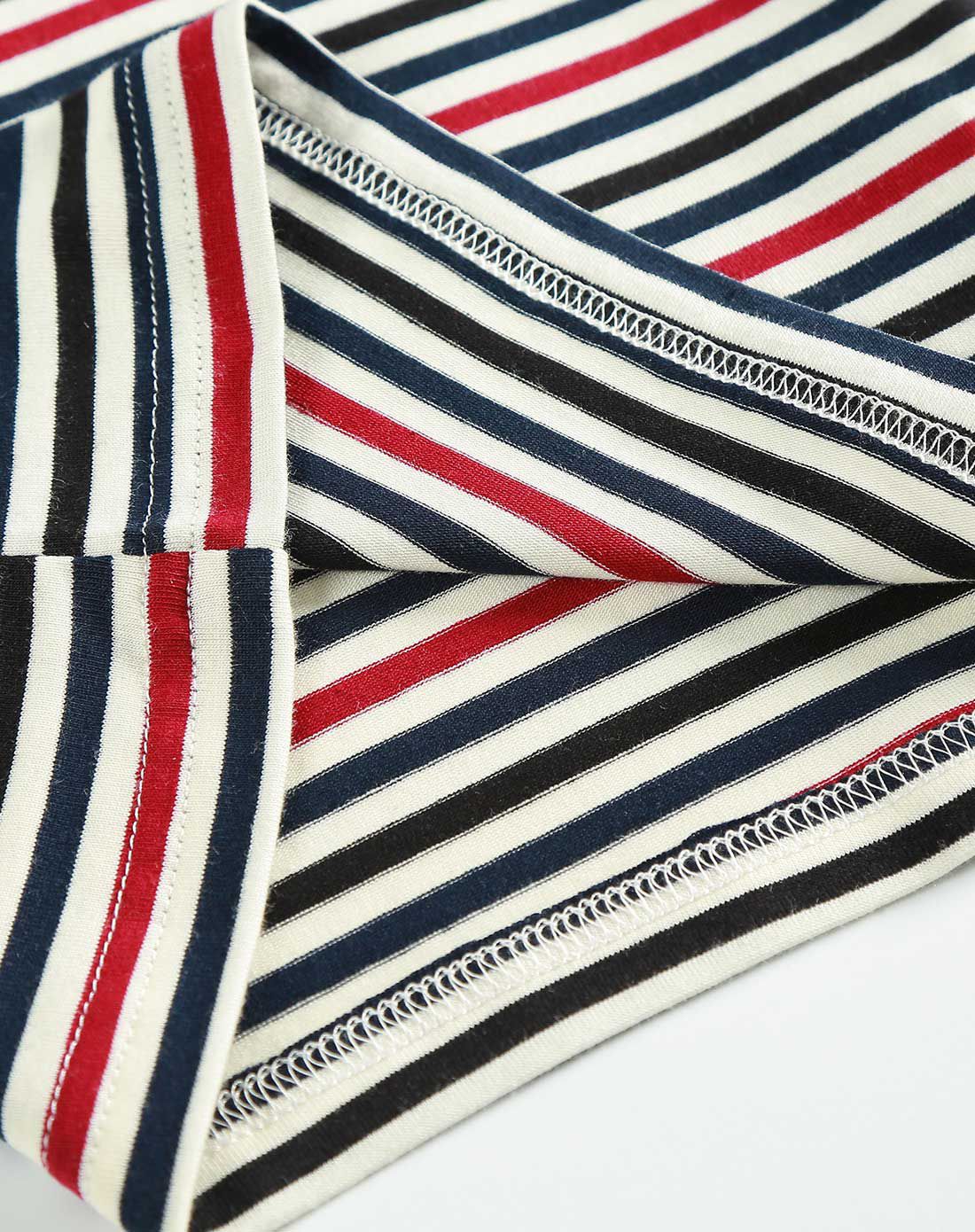 中性红蓝黑彩条针织短袖t恤