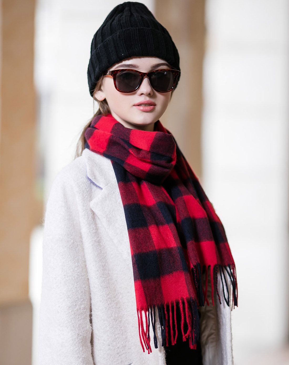 经典格子纯羊绒轻缩绒中性款围巾