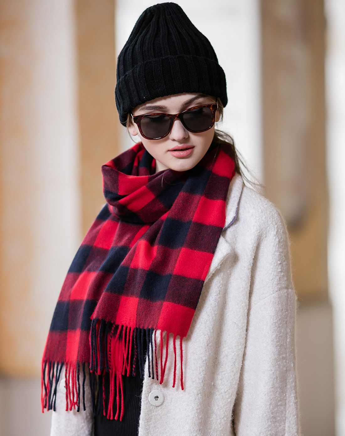 经典格子纯羊绒轻缩绒中性款围巾