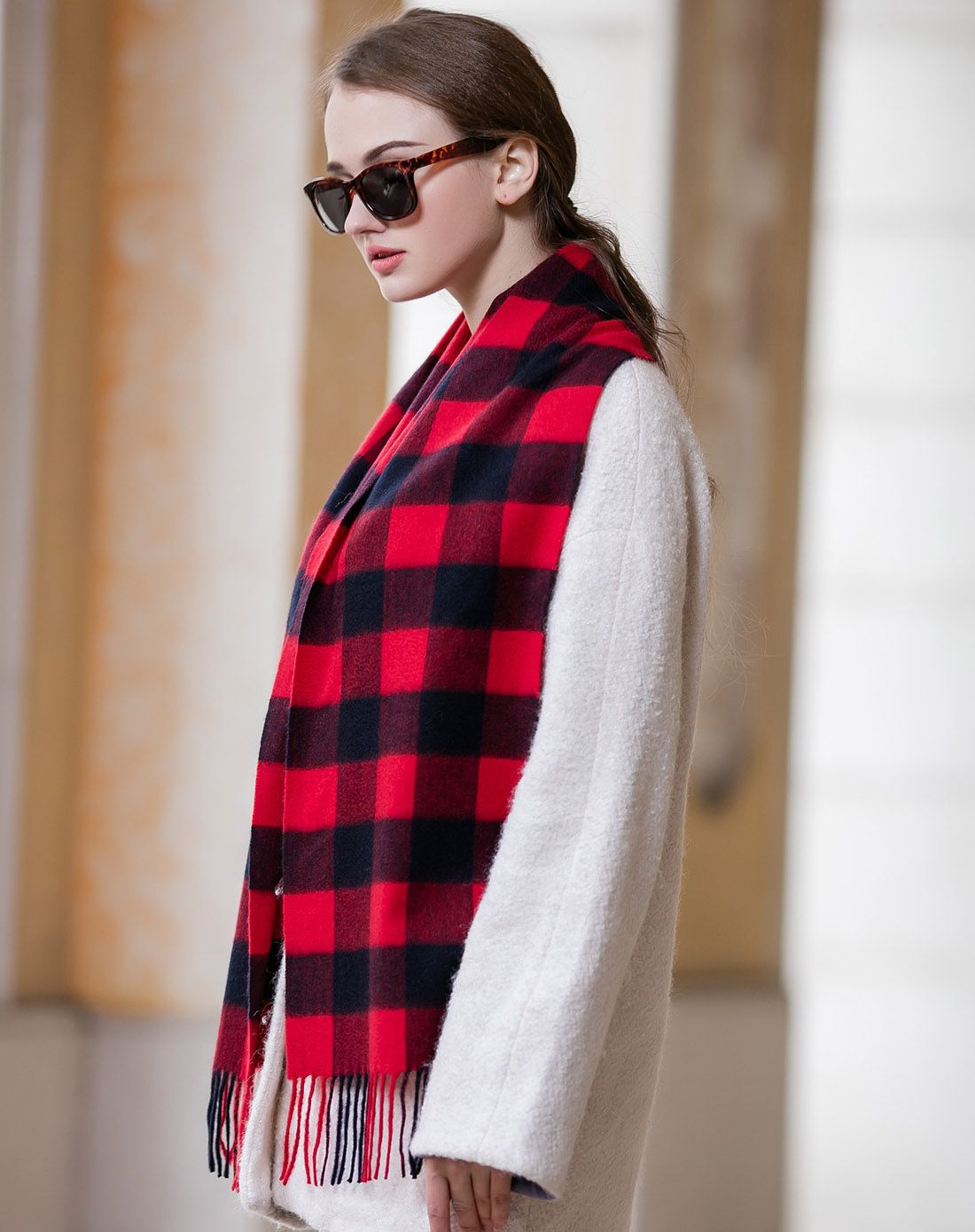 经典格子纯羊绒轻缩绒中性款围巾