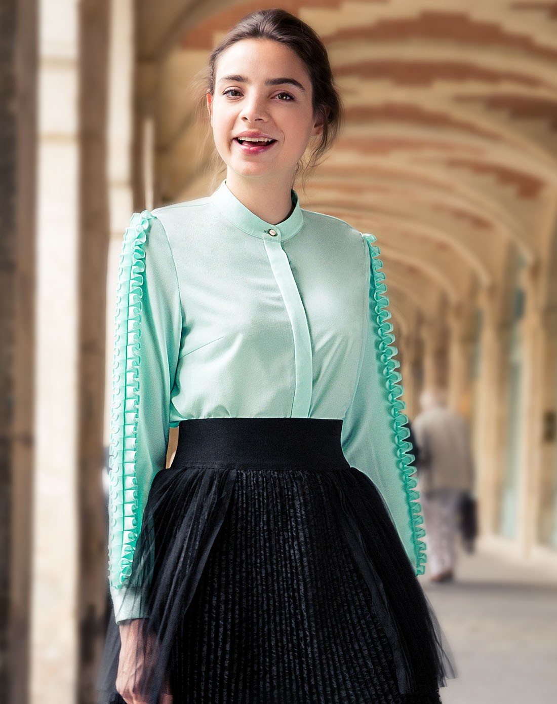 阿奇米朵arkmiido女装专场 花边立领长袖衬衫