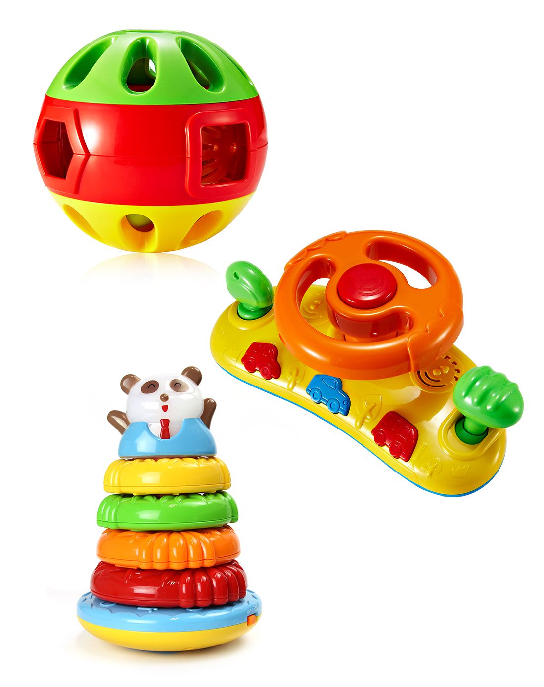 澳贝auby玩具专场【套装】快乐方向盘 熊猫叠叠圈 响铃滚滚球463416tb