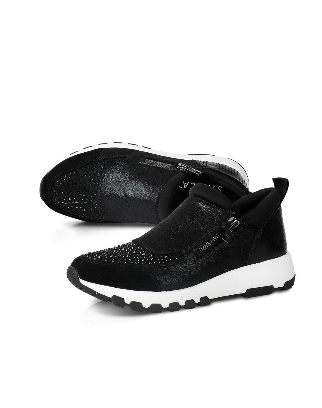 思加图 秋季专柜同款黑色时尚水钻休闲坡跟女满帮单鞋