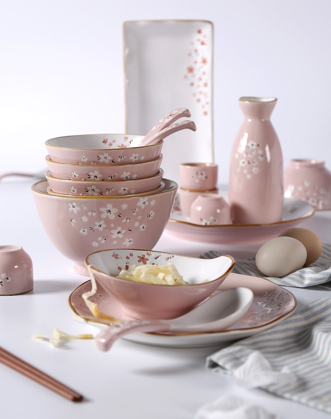 【唯品会专供】36头日式樱花和风艺术手绘陶瓷餐具套装