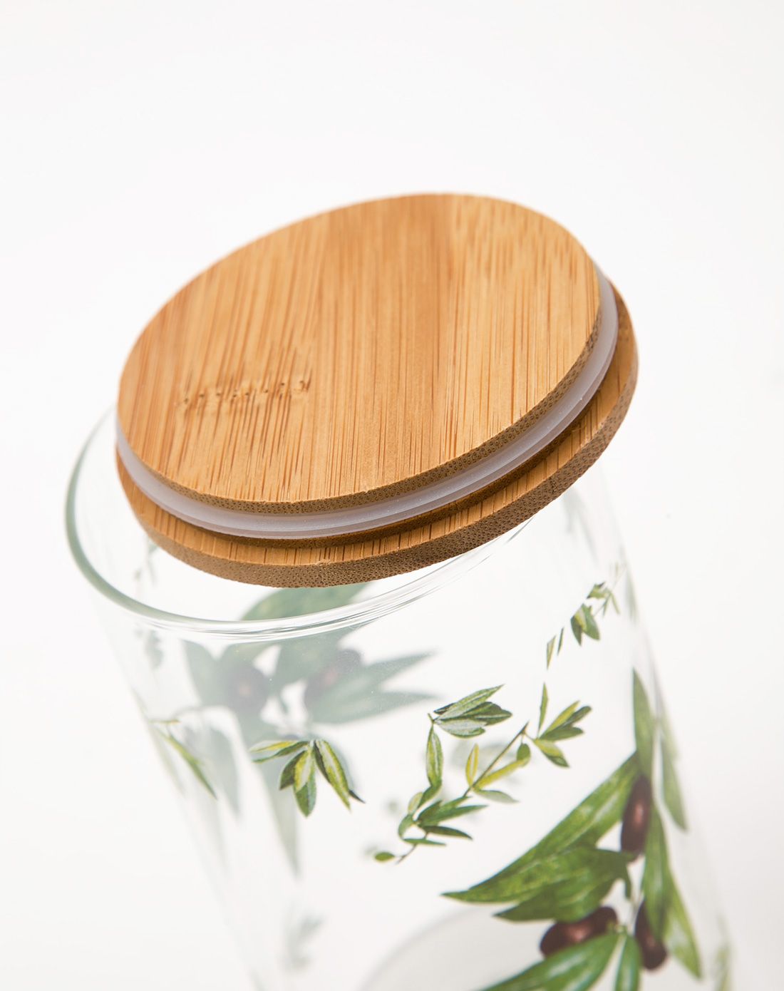 美式耐热玻璃印花竹盖储物罐700ml