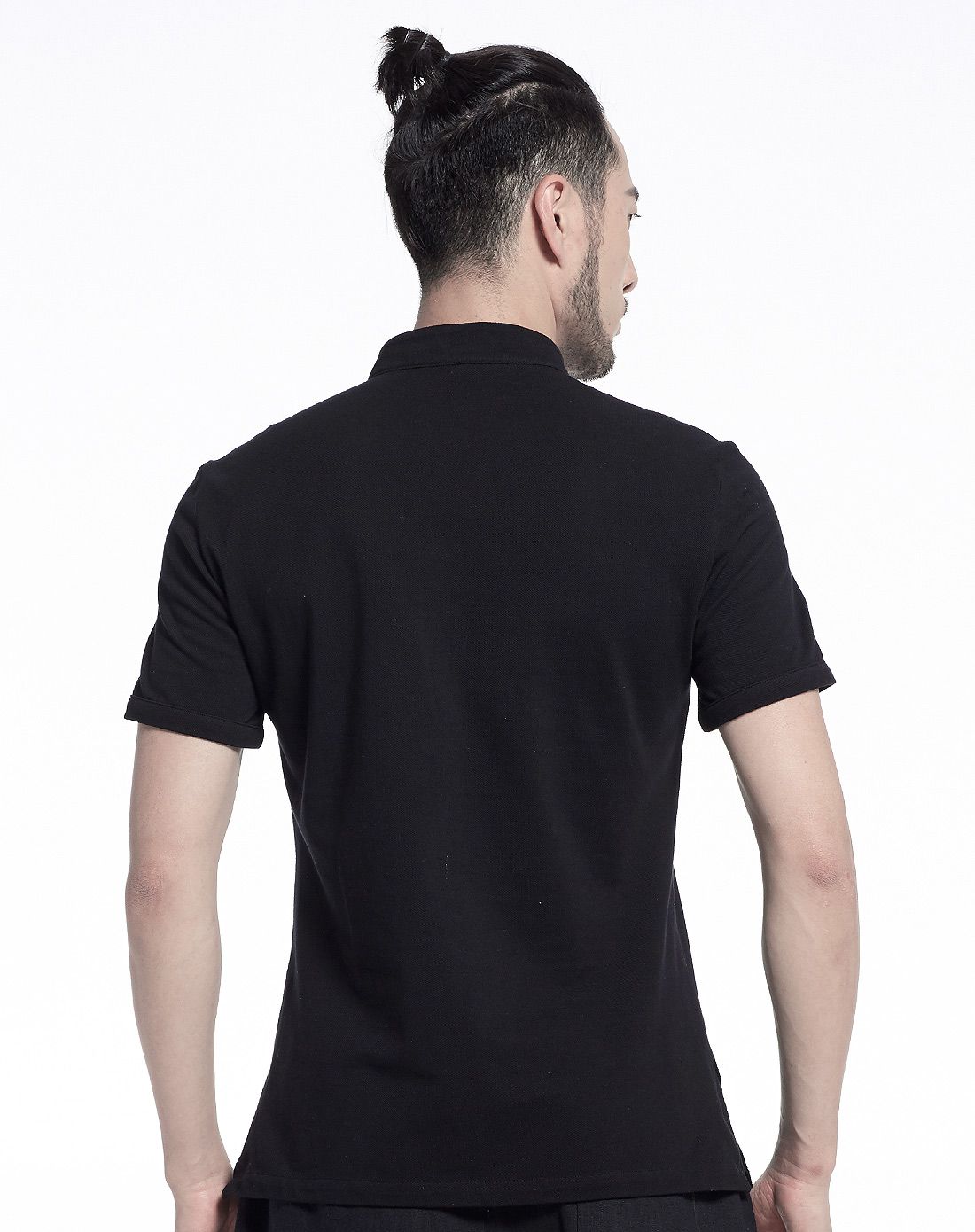 男士玄色纯色半袖polo衫