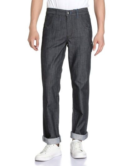 休闲直插袋中腰牛仔长裤