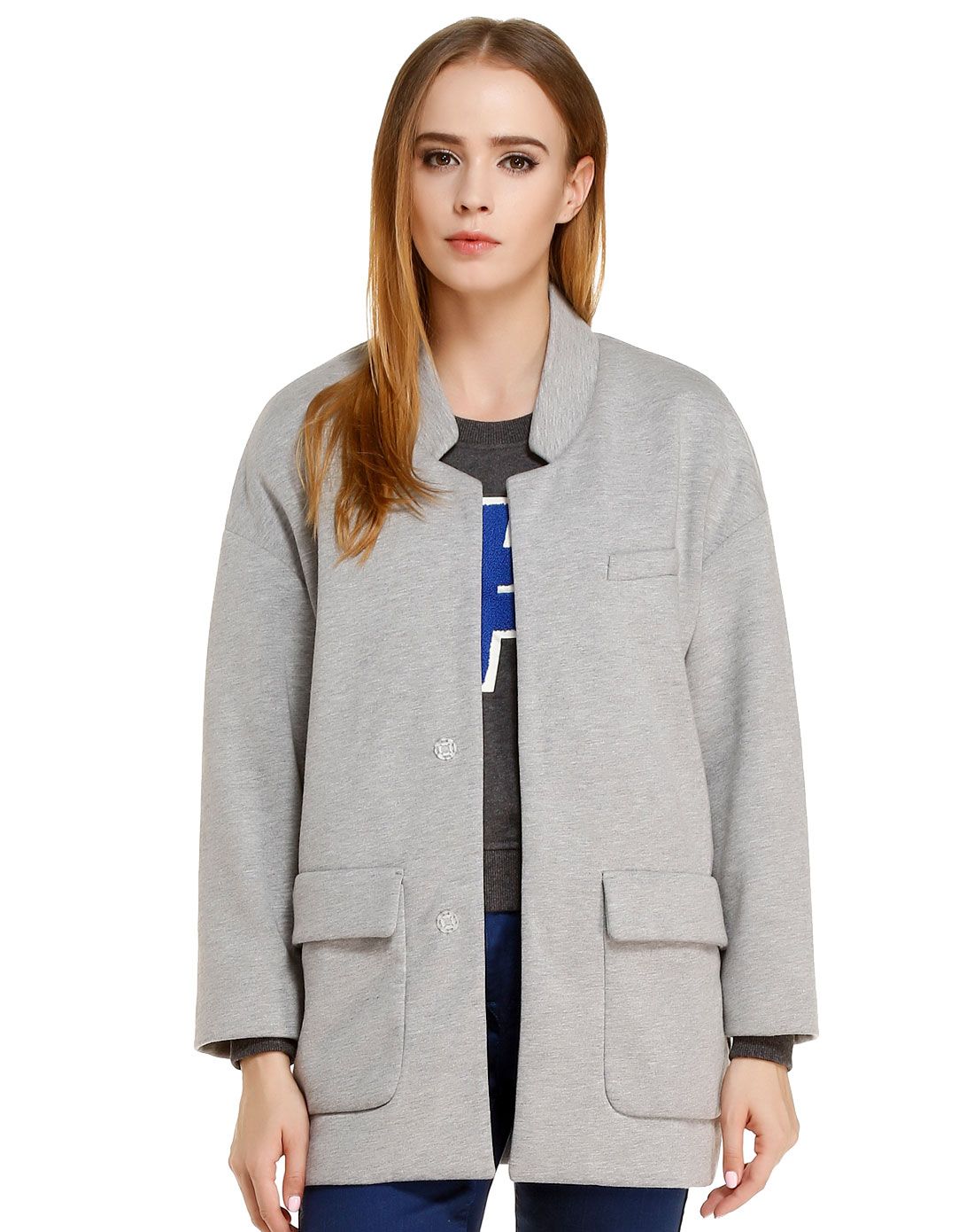 浅灰色宽松时尚长袖外套