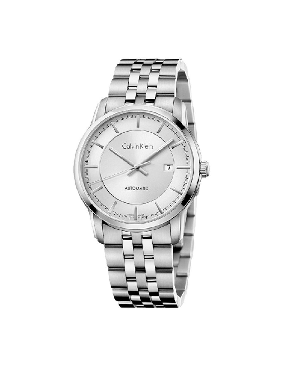 calvin klein 日历显示银盘钢带机械男表k5s34146