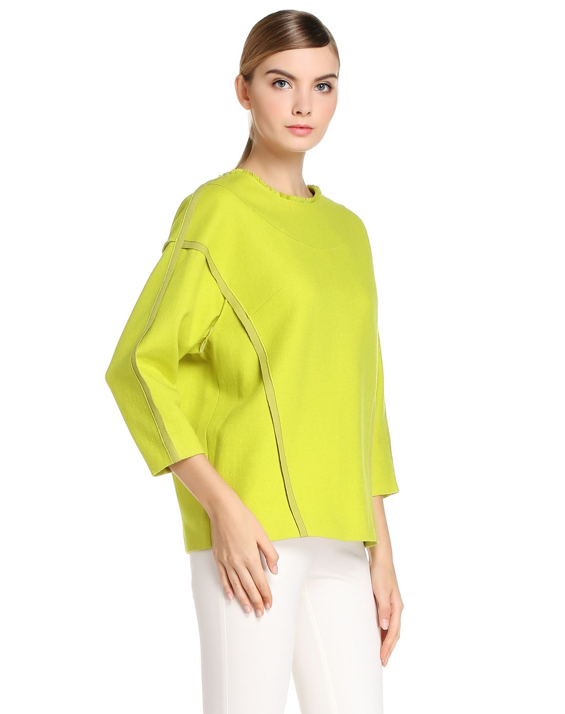 黄绿色大方简约长袖上衣