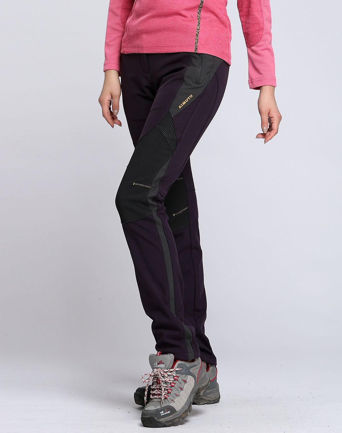 耐磨耐洗涤 女款紫黑色冲锋裤 加绒保暖