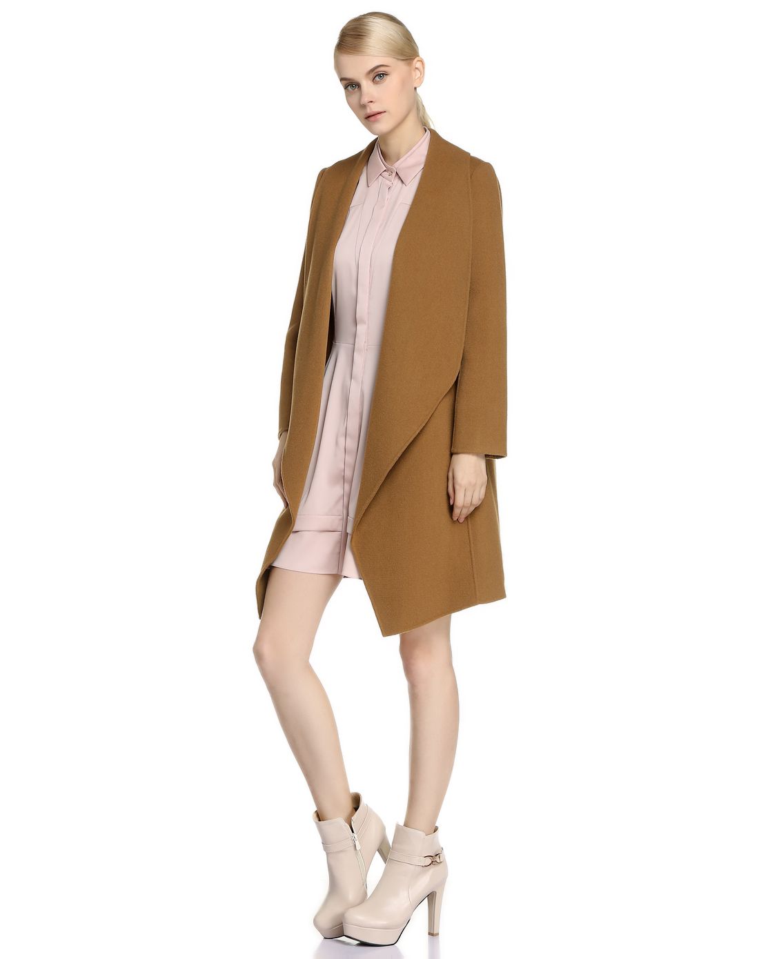 驼棕色时尚百搭长袖中长款大衣