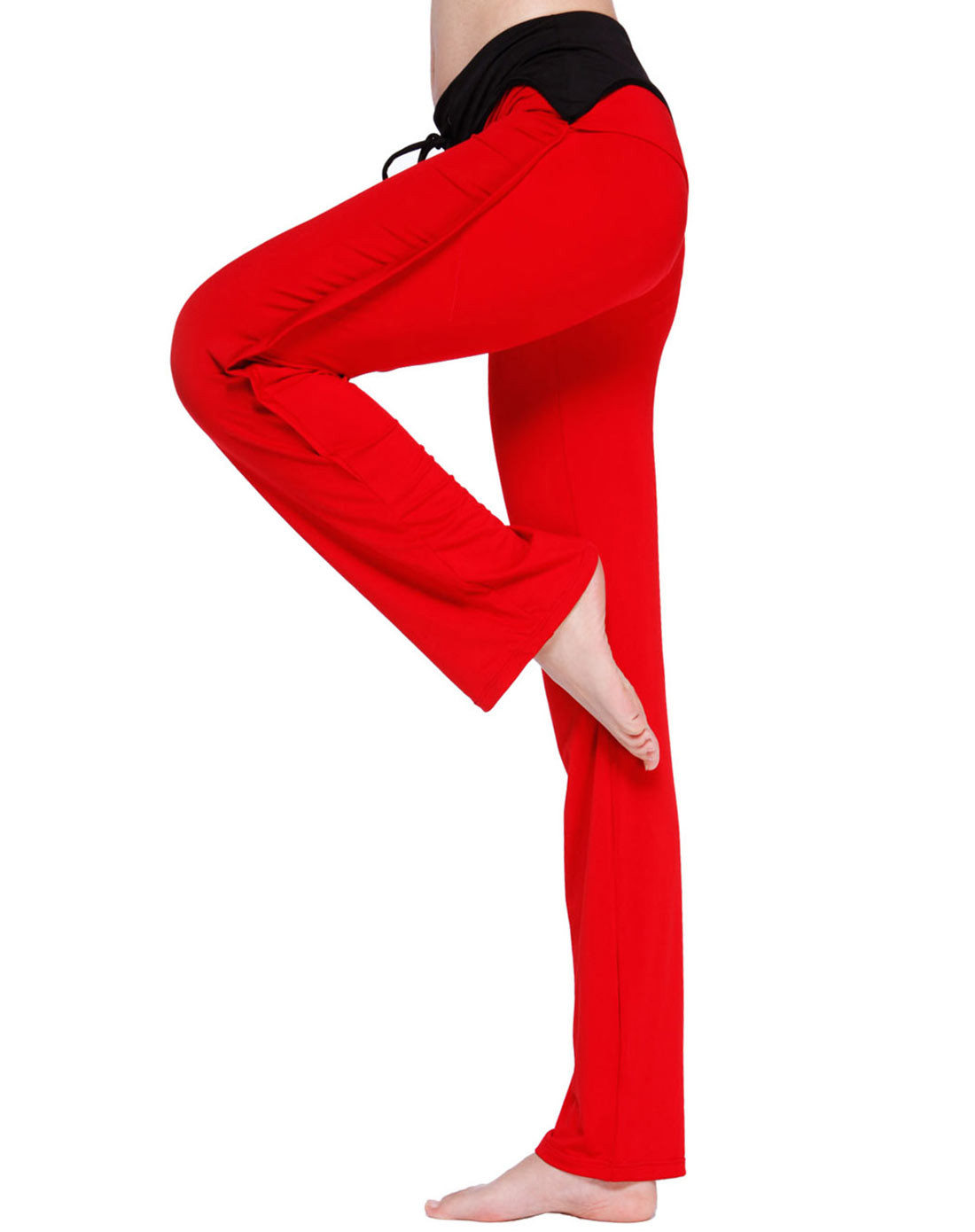 女款红色瑜伽长裤 弹性光滑松紧带