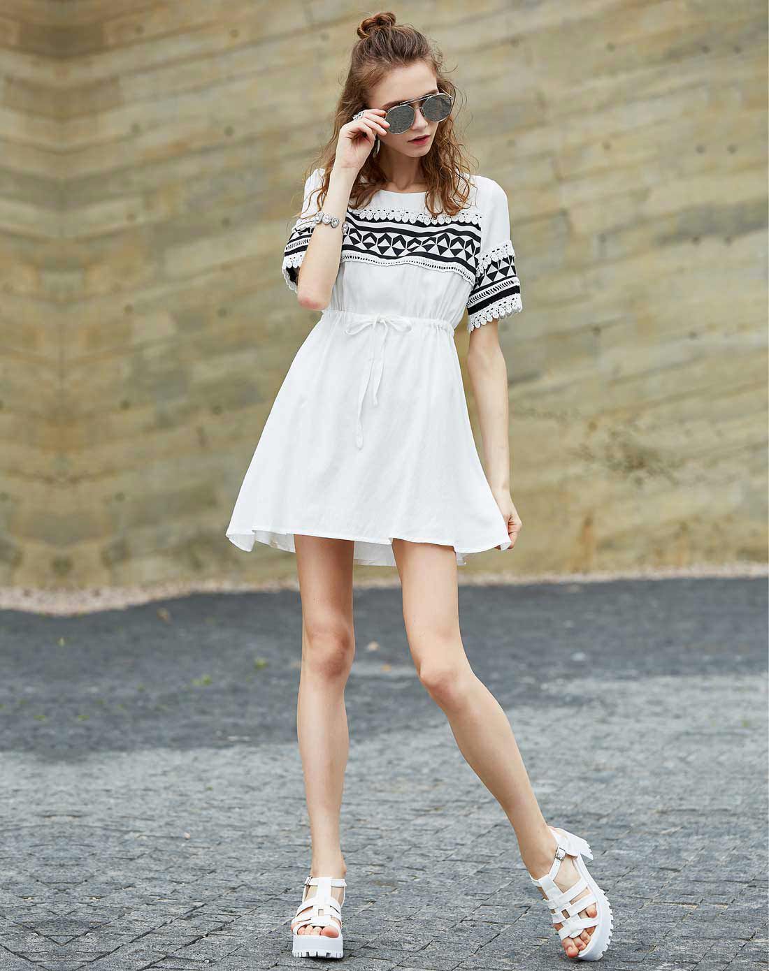 ugoccam女装臻品专场简约休闲收腰款连衣裙白bxl009312_唯品会