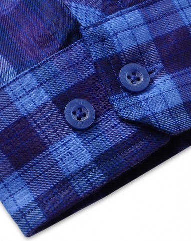 男款彩蓝长袖格子衬衫