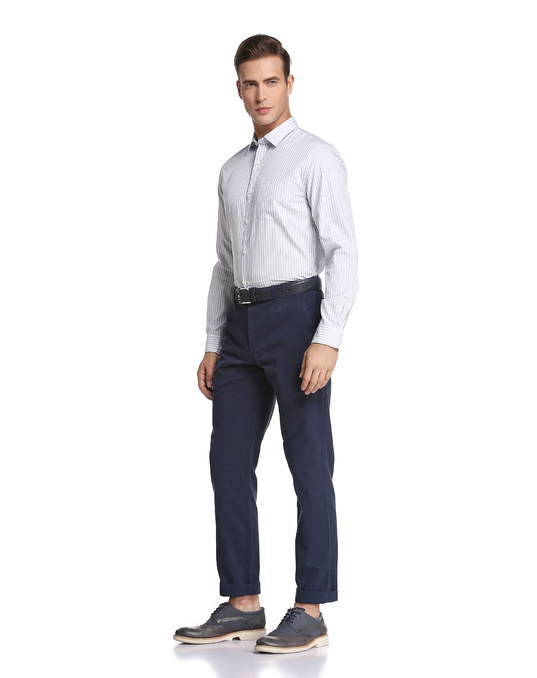 red fleece男款白/海军蓝色条纹精纺衬衫