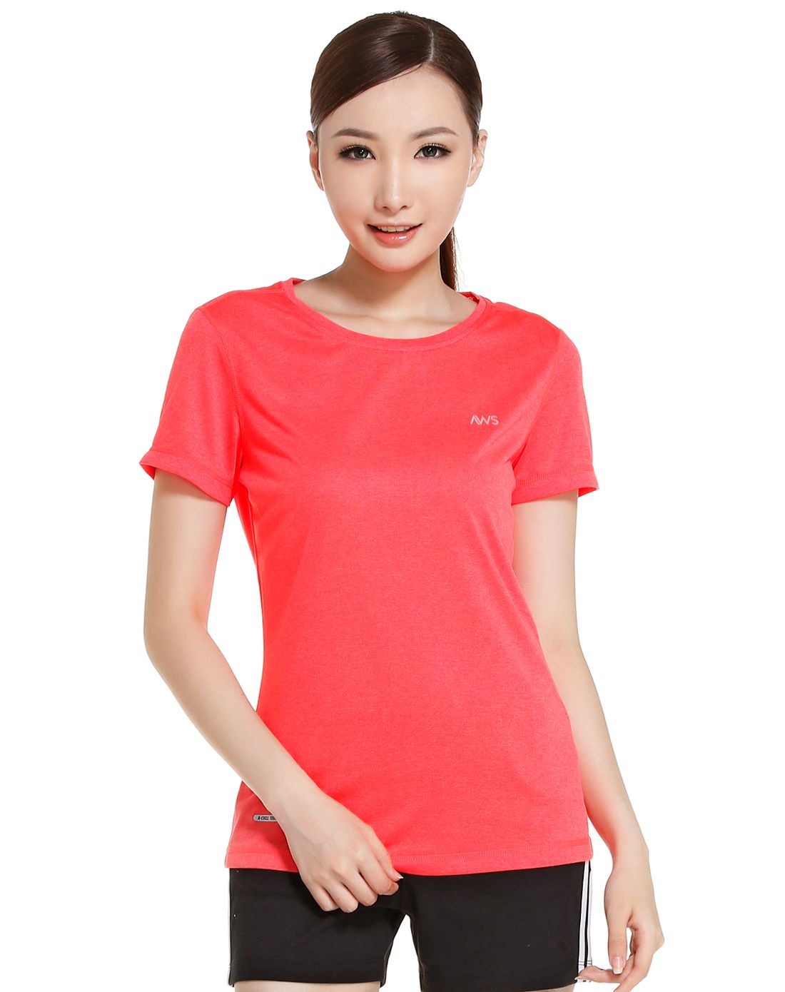 透气舒爽 女款荧光红色运动短袖t恤 综训系列