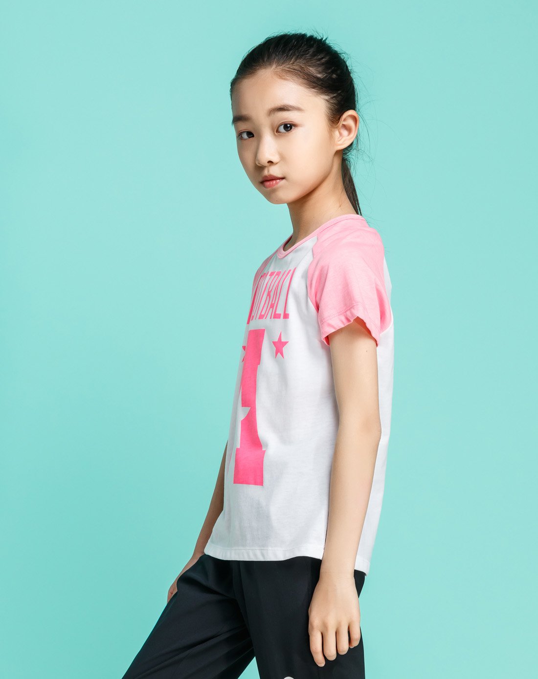 安踏儿童运动专场字母图案 女中大童款运动短袖t恤 女童童装36722159