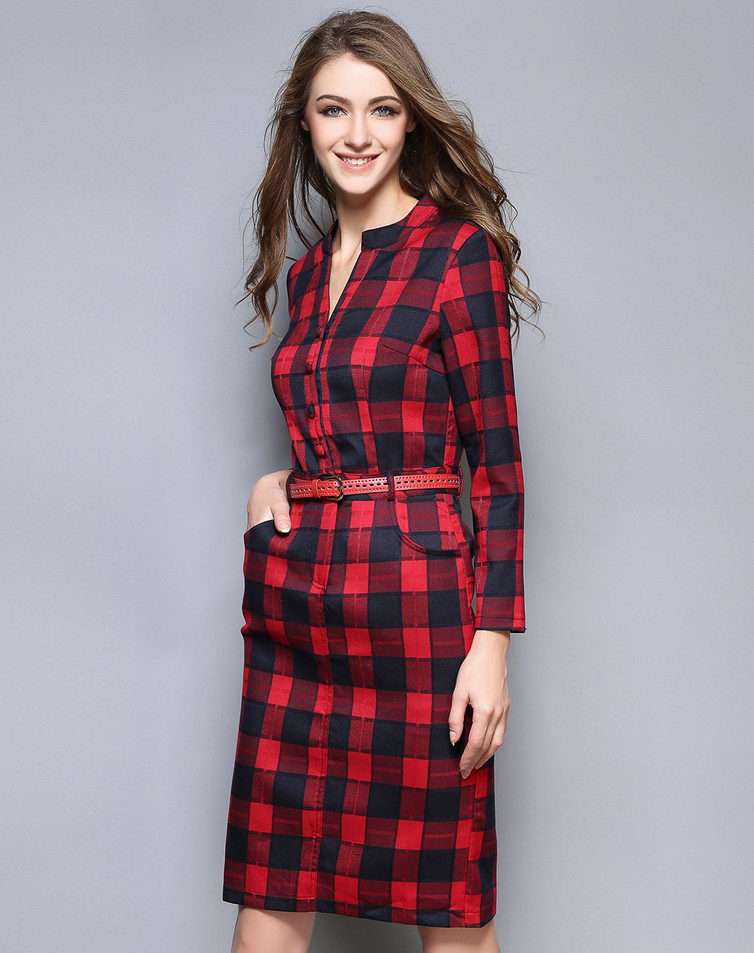 女款青红色连衣裙