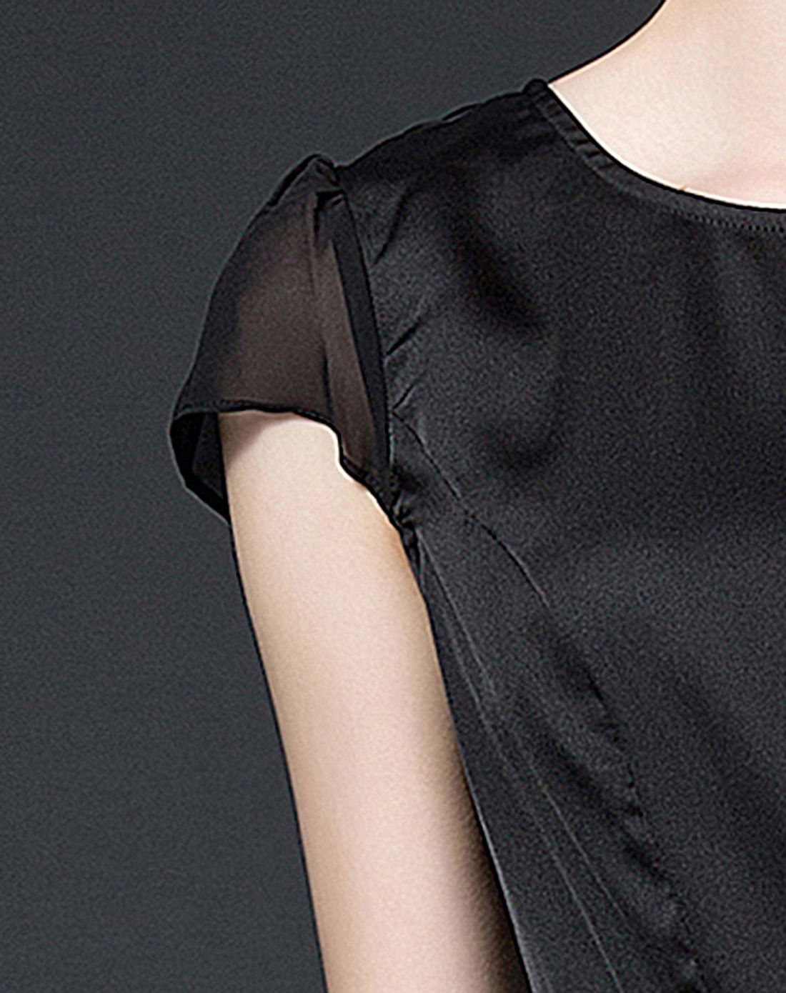 黑色时尚优雅盖肩雪纺连衣裙