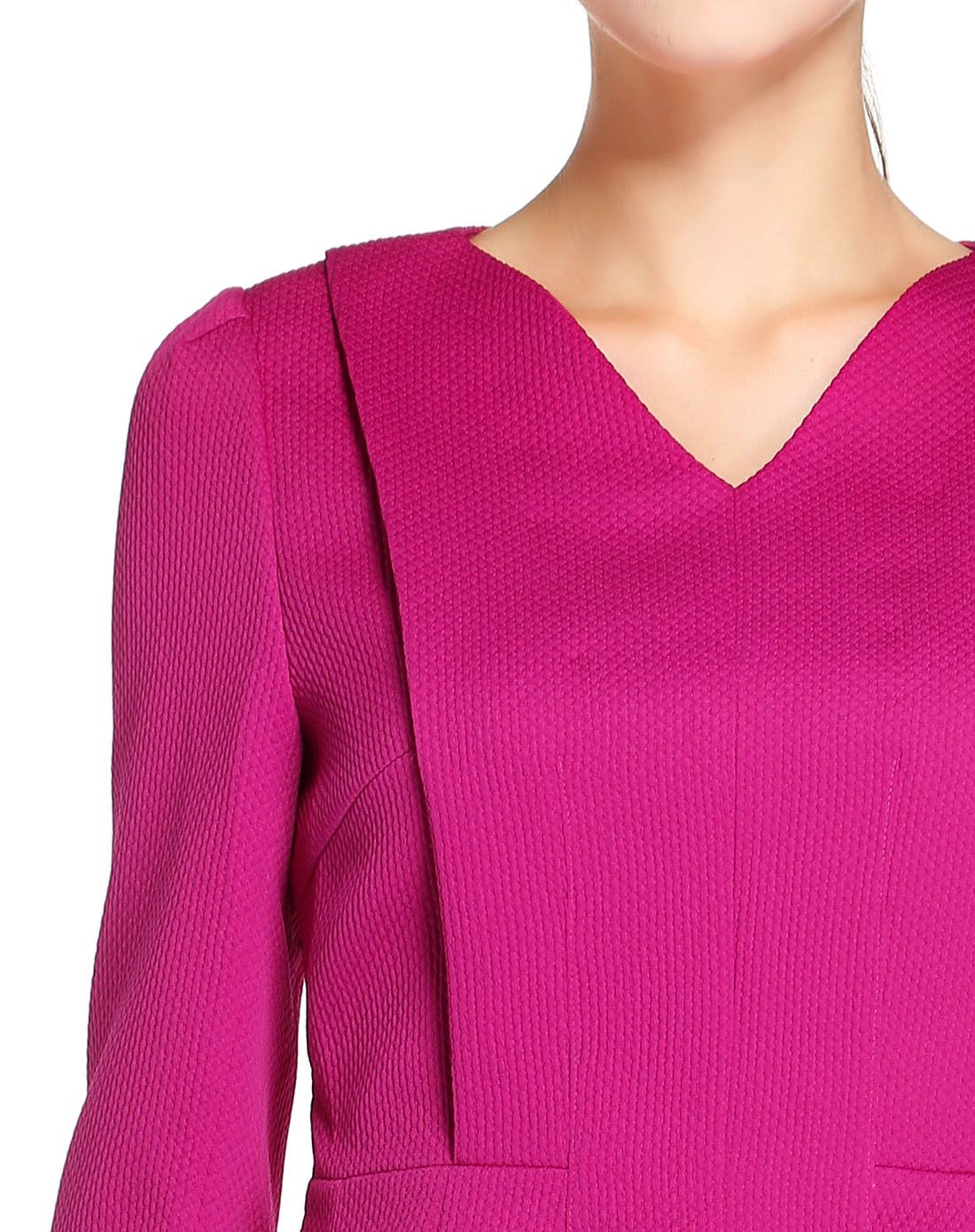 深桃红色浪漫时尚长袖连衣裙