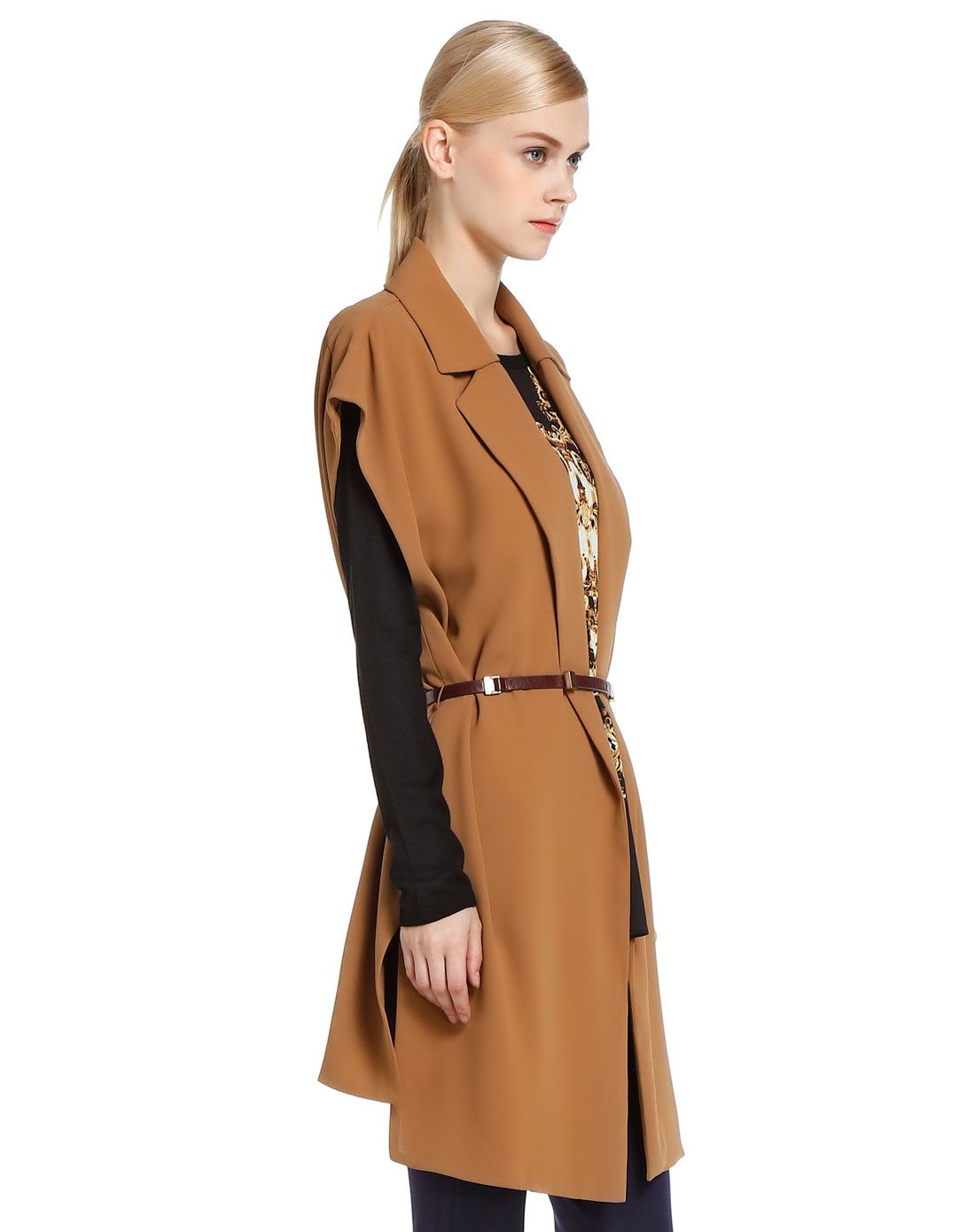 深卡其色时尚青春开襟长款上衣